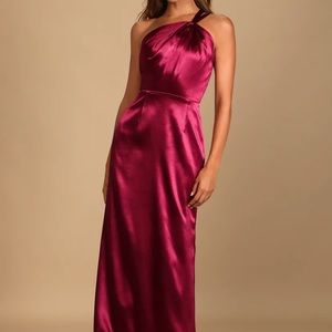 Lulus Satin Wine color One-Shoulder Wedding Guest Dress size Medium